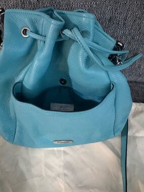 Coach Pebbled Leather Drawstring Bucket Bag in Aqua